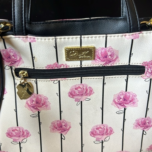 Luv by Betsey Johnson Pink Flowers and Black Purse Satchel - Picture 2 of 9